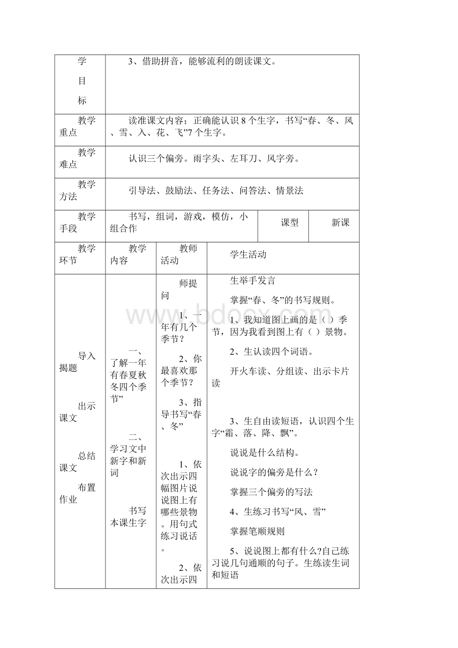 部编版小学语文一年级下册表格全册教案精选资料.docx_第2页