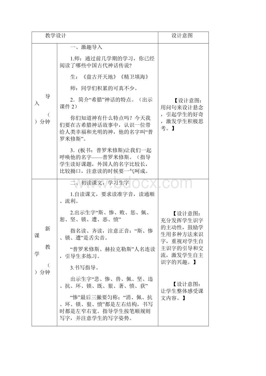 审定新部编人教版四年级上册语文第14课《普罗米修斯》完整教案和作业设计及教学反思文档格式.docx_第2页