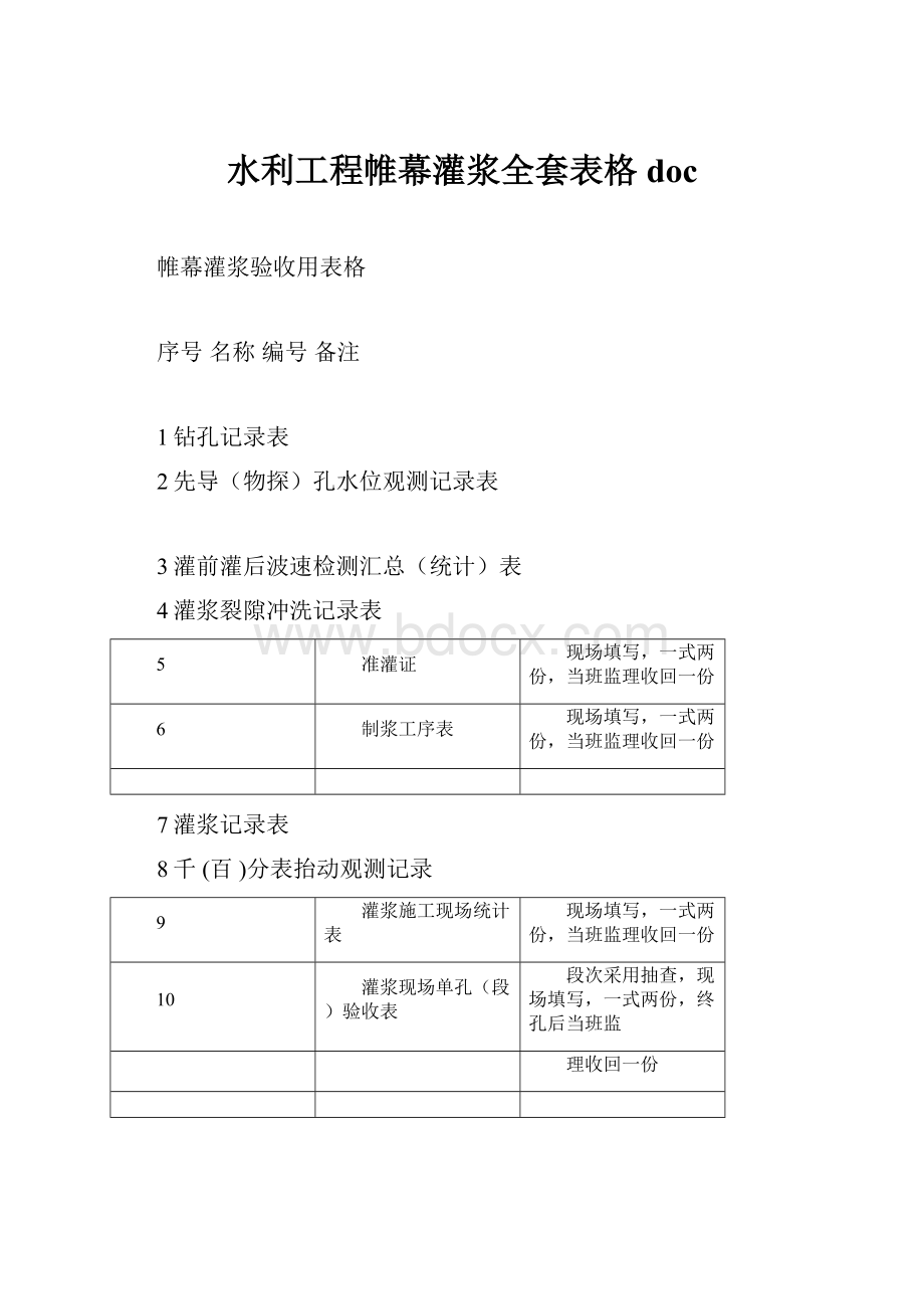 水利工程帷幕灌浆全套表格docWord格式.docx