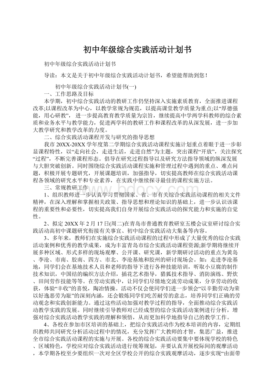 初中年级综合实践活动计划书.docx