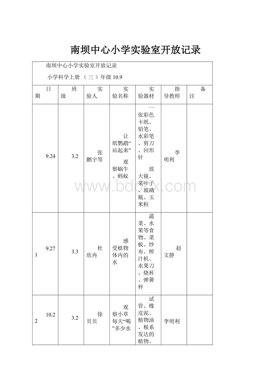 南坝中心小学实验室开放记录.docx_第1页