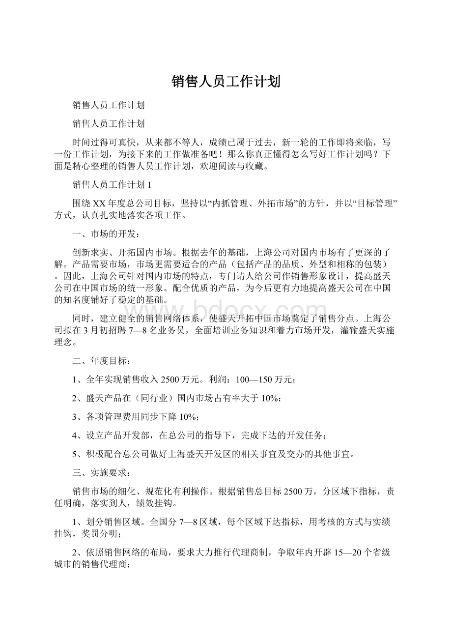 销售人员工作计划.docx_第1页