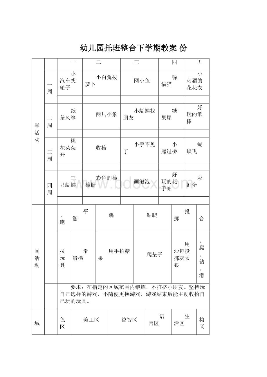 幼儿园托班整合下学期教案 份.docx