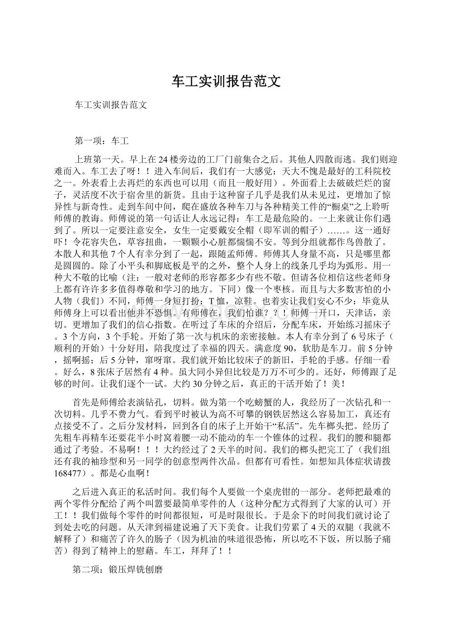 车工实训报告范文Word文档格式.docx