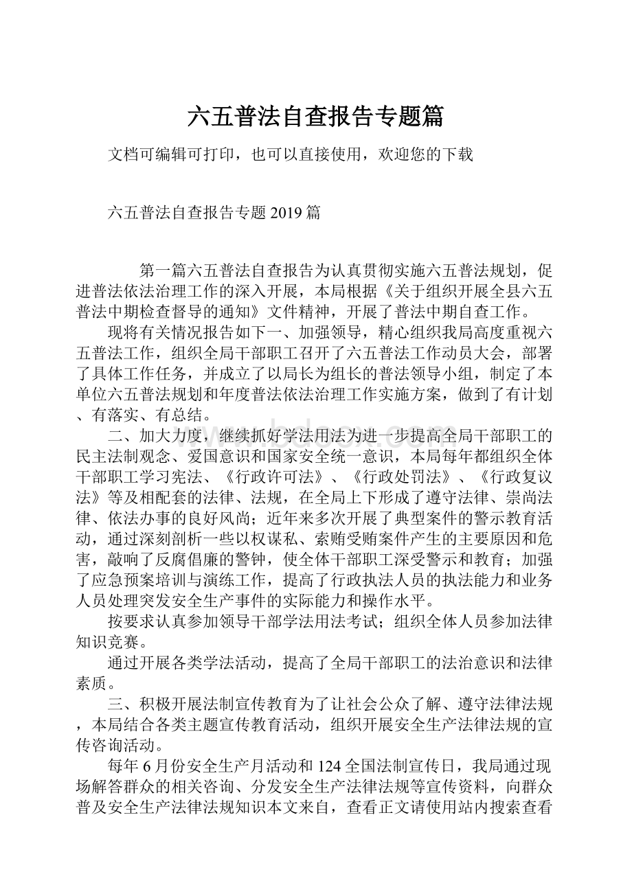 六五普法自查报告专题篇.docx_第1页