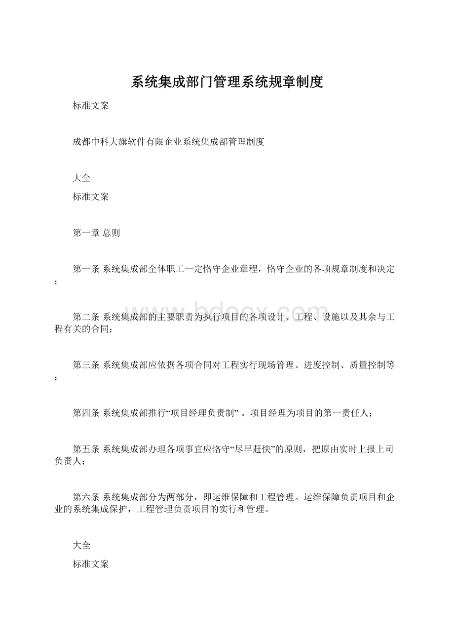 系统集成部门管理系统规章制度Word格式.docx