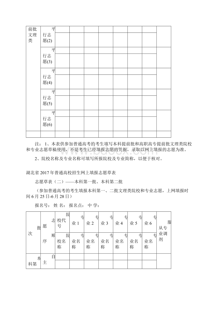 湖北省 普通高校招生志愿草表及填写说明.docx_第2页