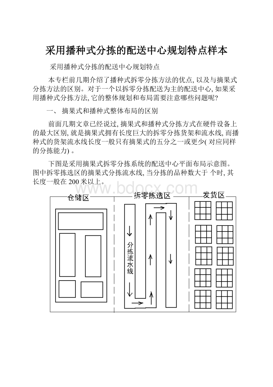 采用播种式分拣的配送中心规划特点样本Word文档格式.docx