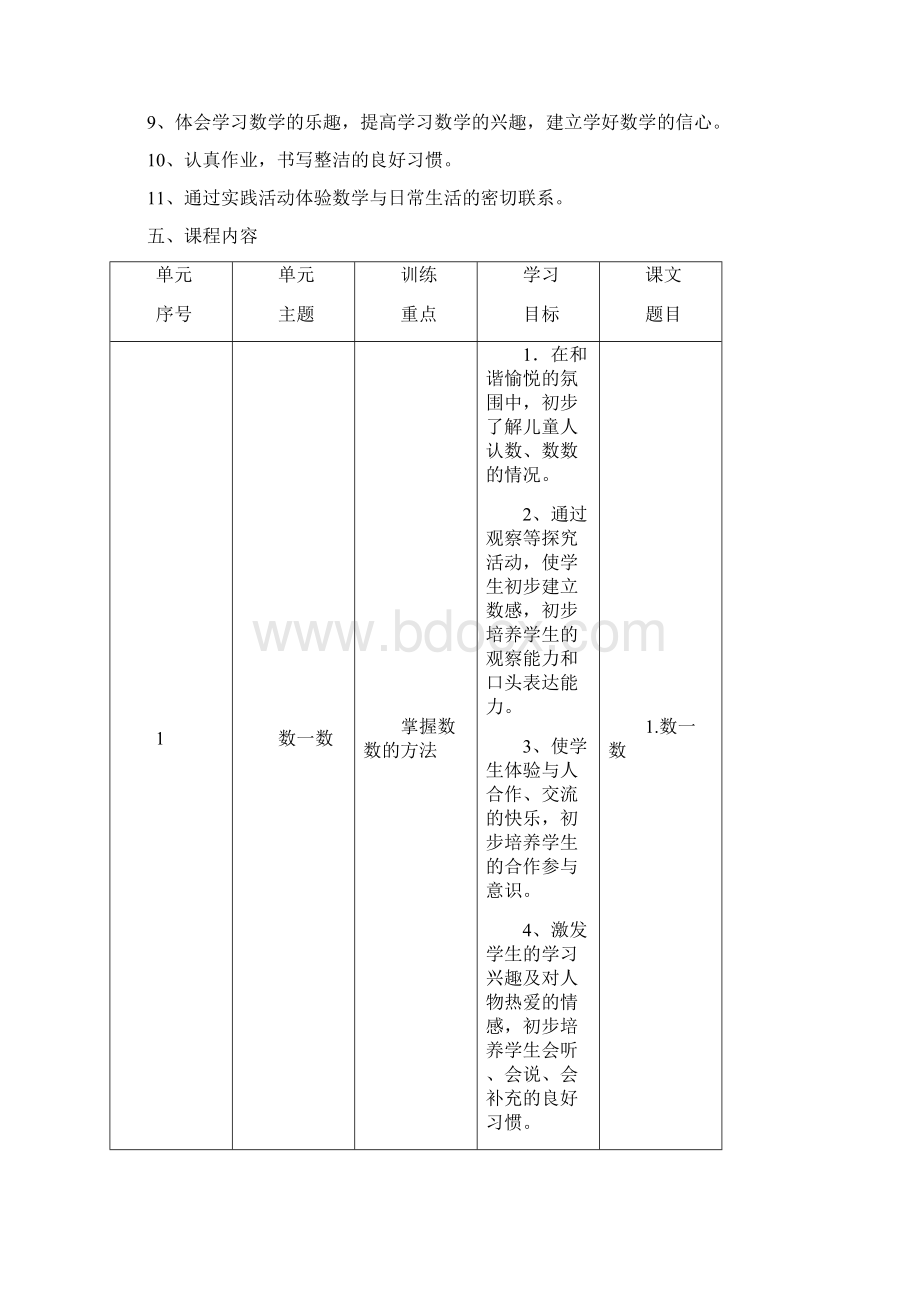 北师大版一年级数学上册课程纲要Word文件下载.docx_第3页