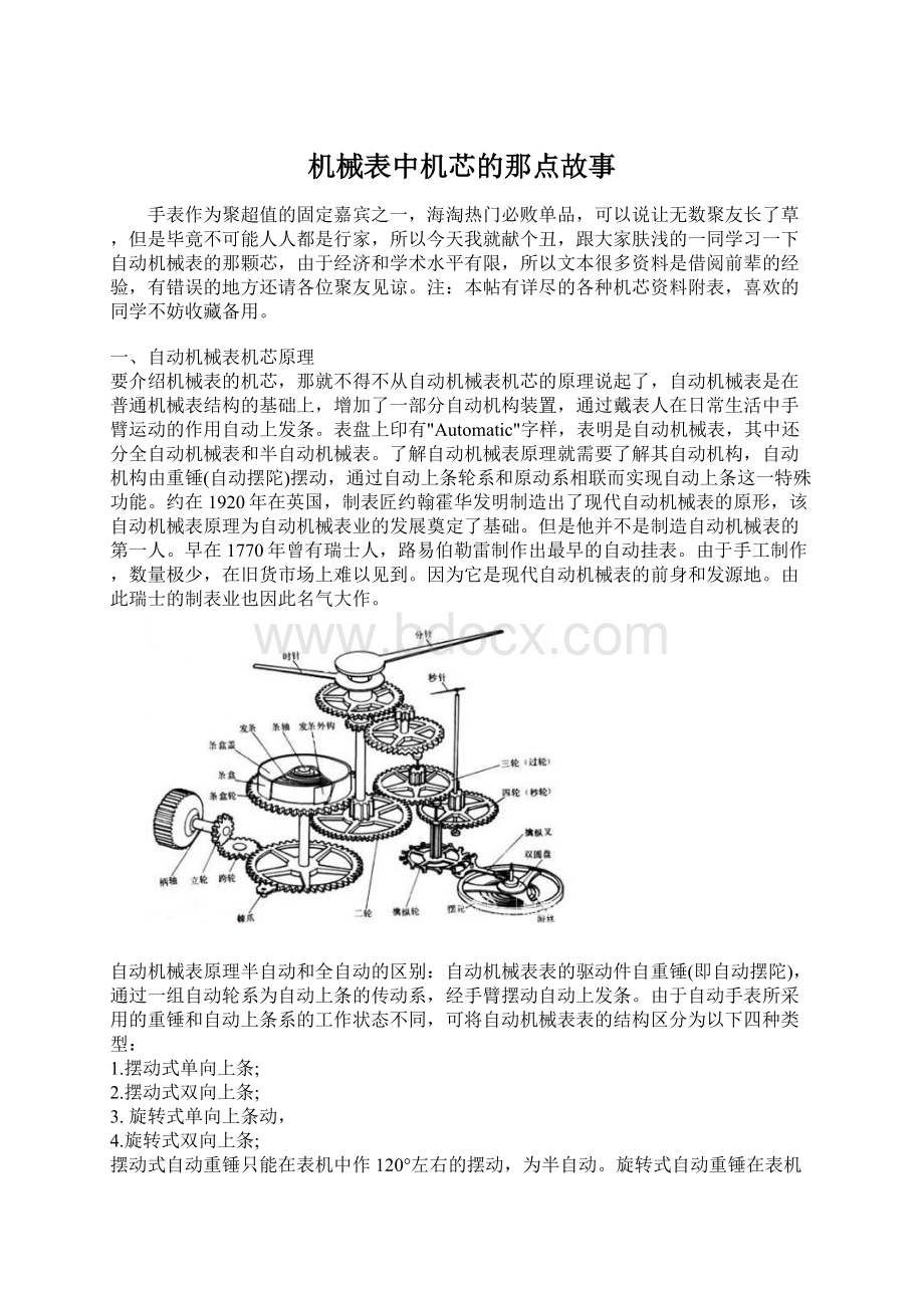 机械表中机芯的那点故事Word文件下载.docx