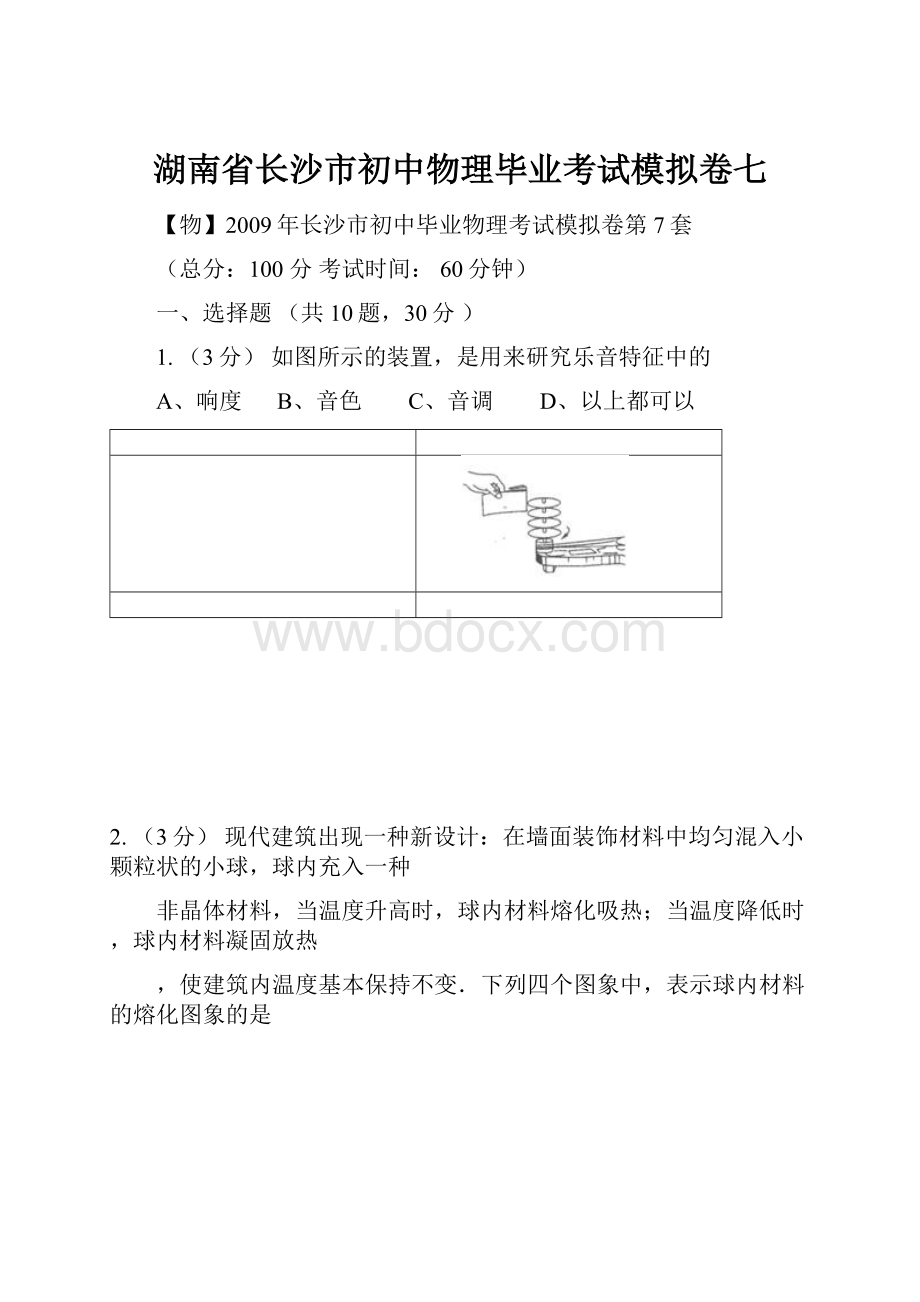 湖南省长沙市初中物理毕业考试模拟卷七.docx