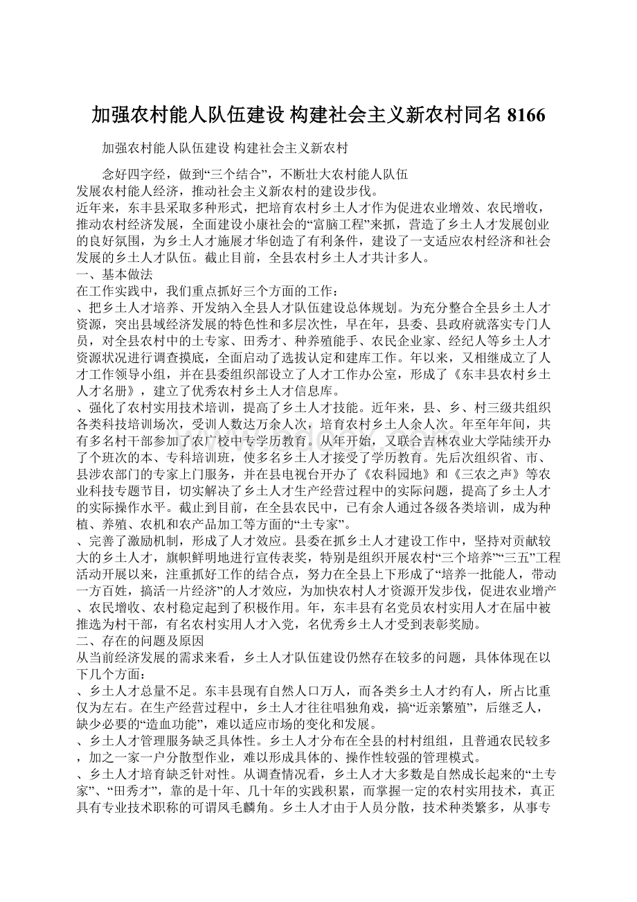 加强农村能人队伍建设 构建社会主义新农村同名8166.docx_第1页