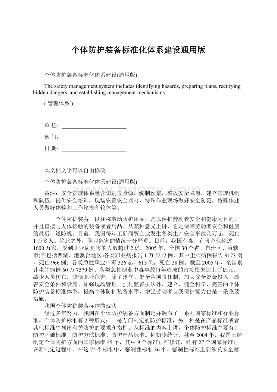 个体防护装备标准化体系建设通用版文档格式.docx