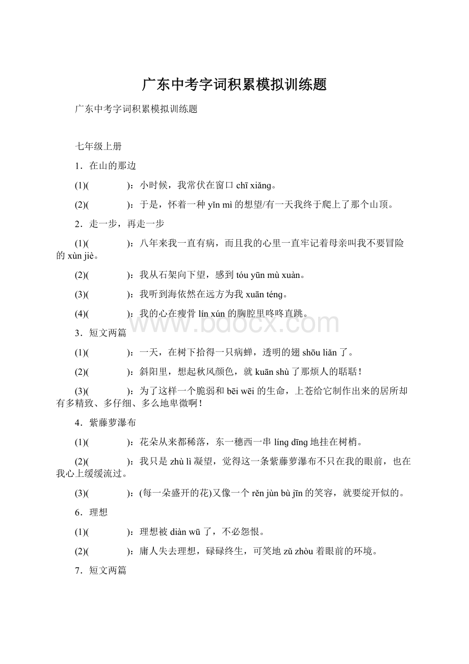 广东中考字词积累模拟训练题.docx