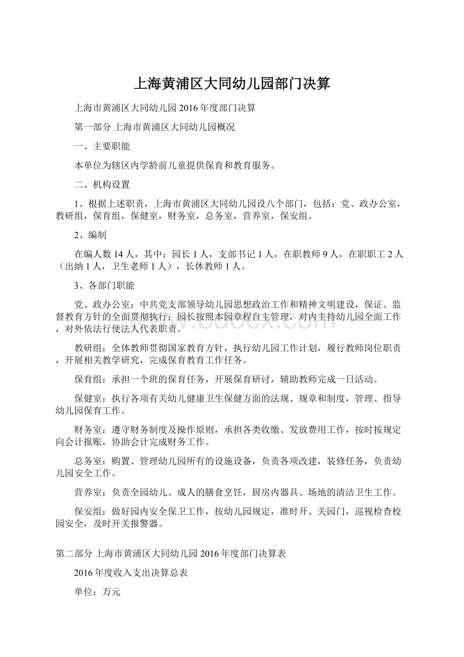 上海黄浦区大同幼儿园部门决算Word文档下载推荐.docx