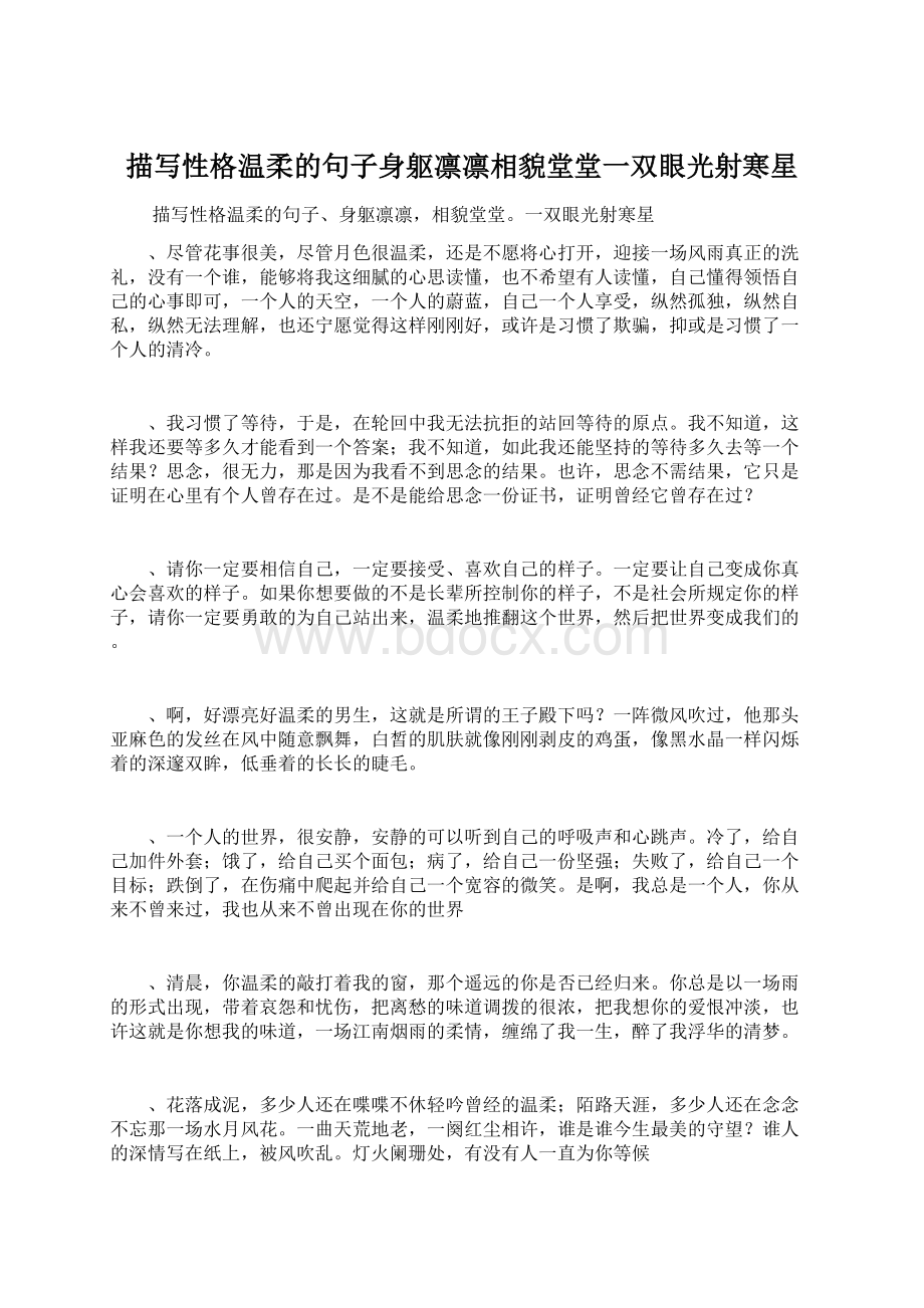 描写性格温柔的句子身躯凛凛相貌堂堂一双眼光射寒星.docx