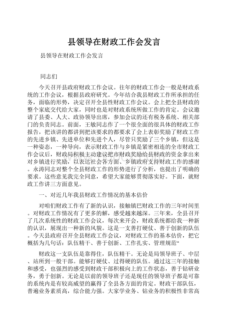 县领导在财政工作会发言.docx