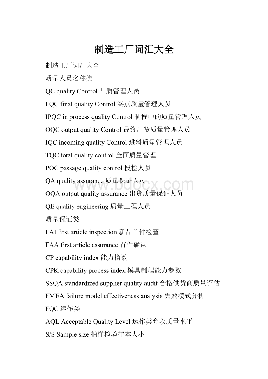 制造工厂词汇大全.docx