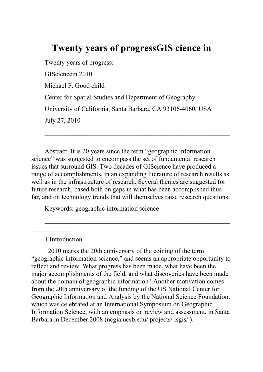 Twenty years of progressGIS cience in.docx_第1页