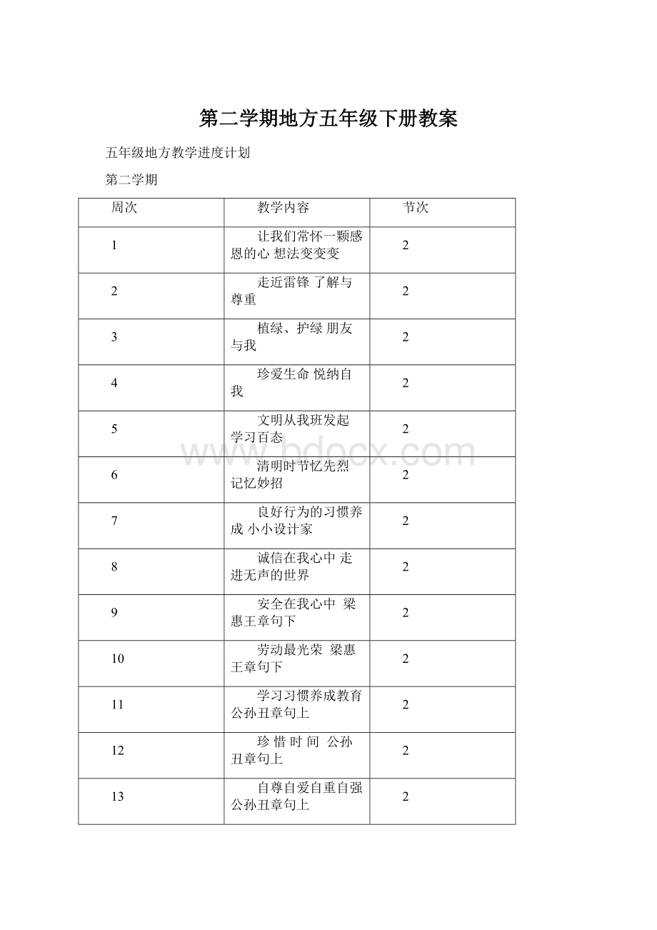 第二学期地方五年级下册教案.docx_第1页