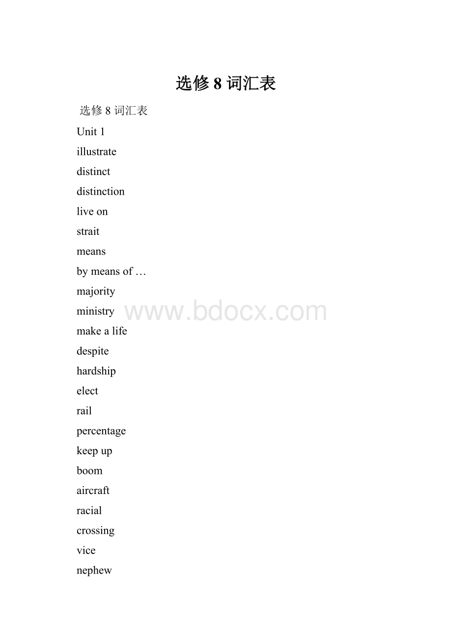 选修8 词汇表Word文档格式.docx