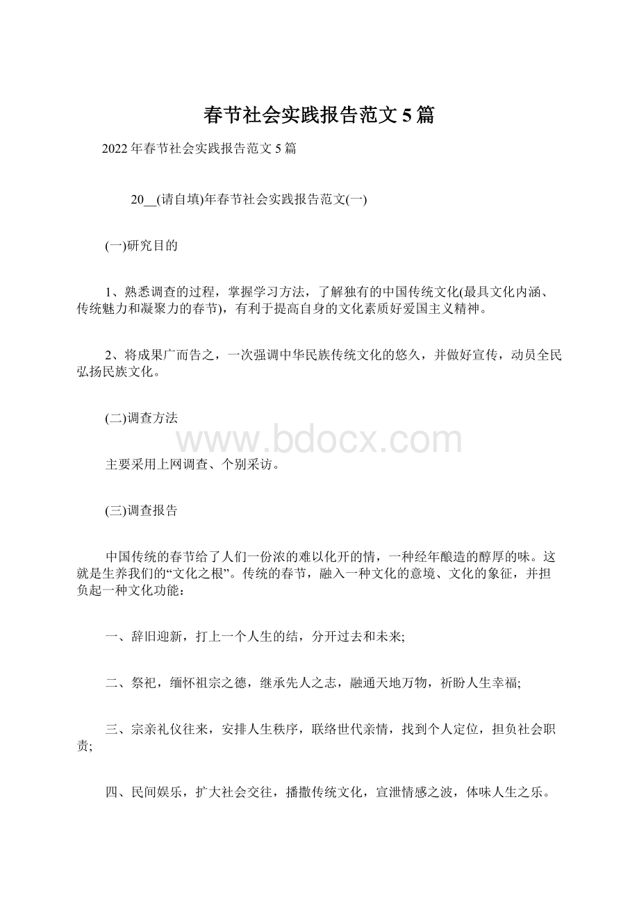 春节社会实践报告范文5篇文档格式.docx