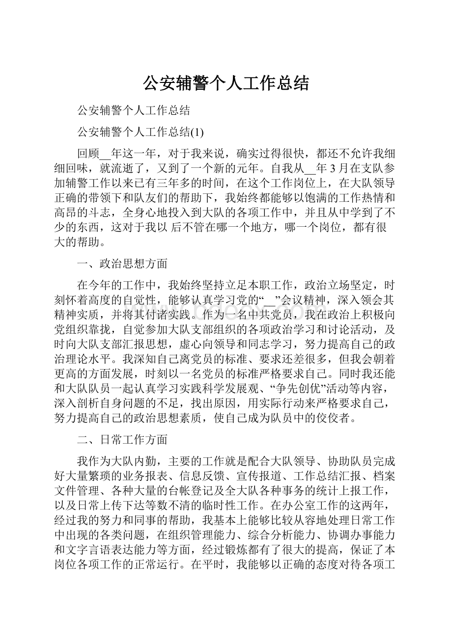 公安辅警个人工作总结.docx