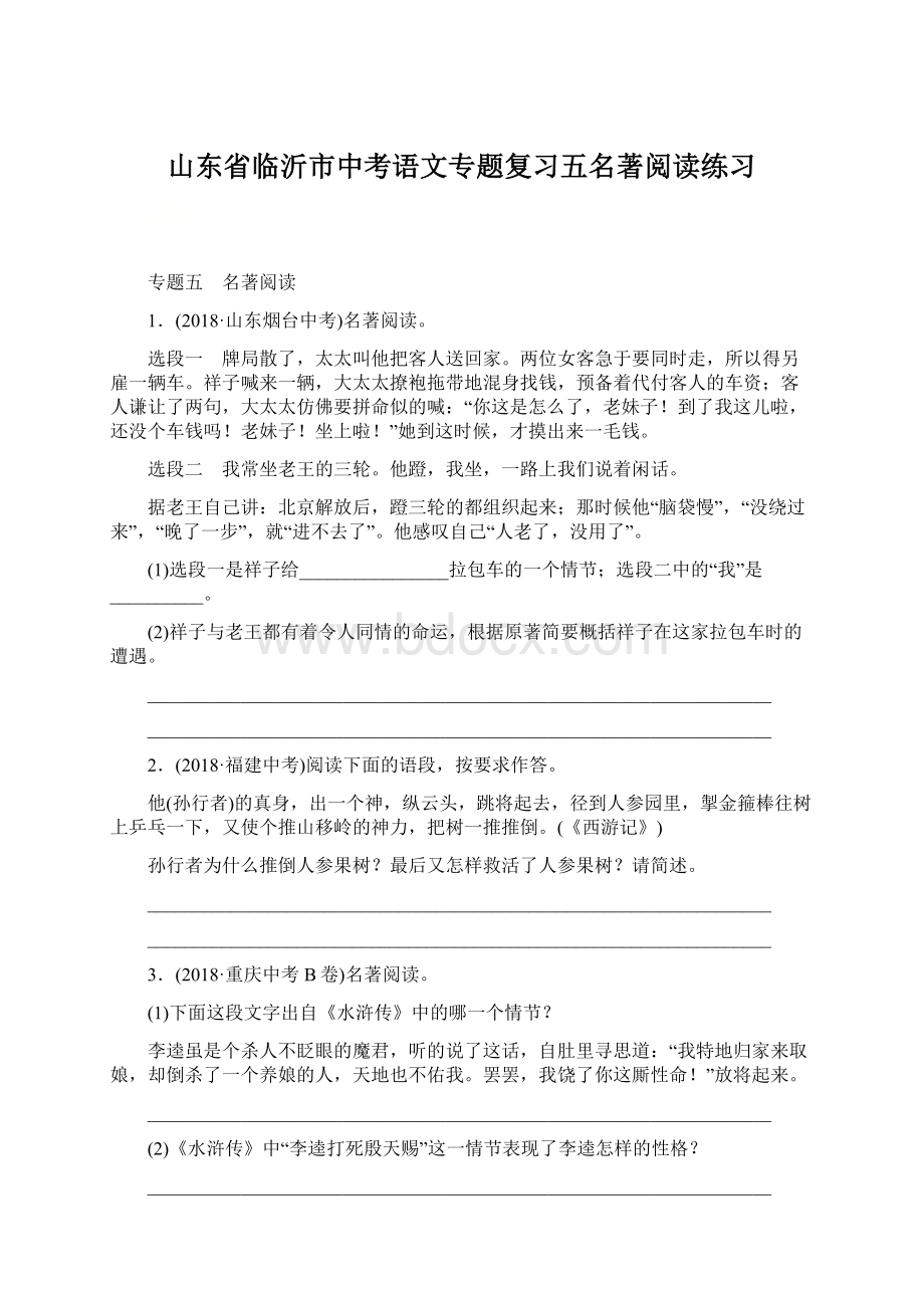 山东省临沂市中考语文专题复习五名著阅读练习Word格式文档下载.docx_第1页