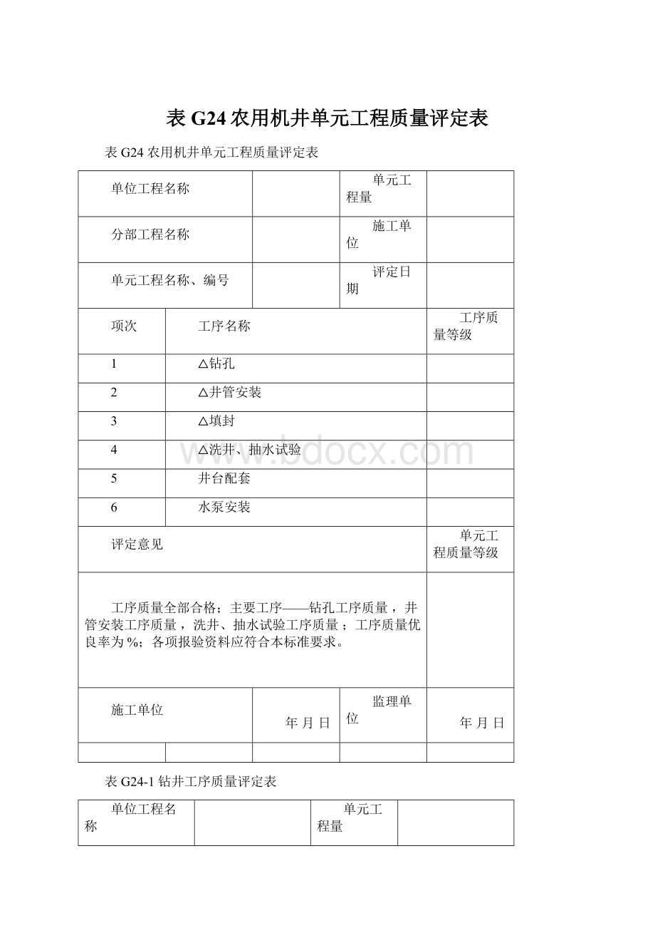 表G24农用机井单元工程质量评定表.docx_第1页