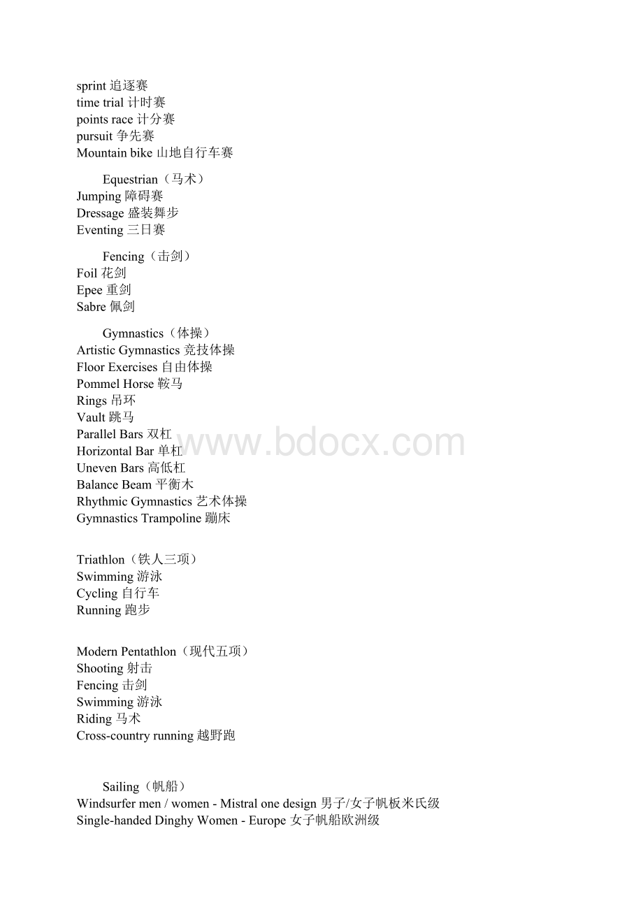 与奥运会运动项目有关的英语词汇收集资料文档格式.docx_第3页