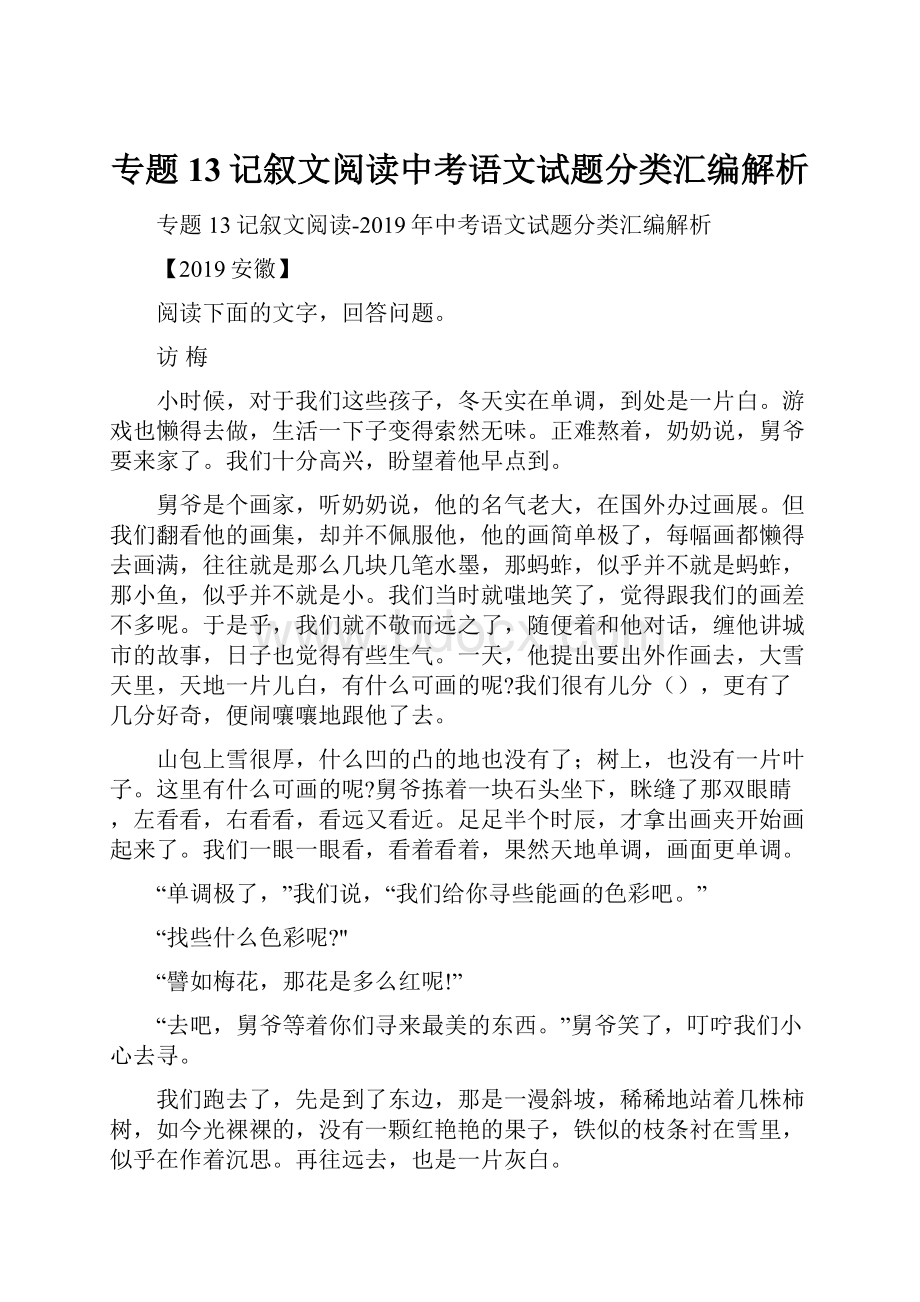 专题13记叙文阅读中考语文试题分类汇编解析.docx_第1页