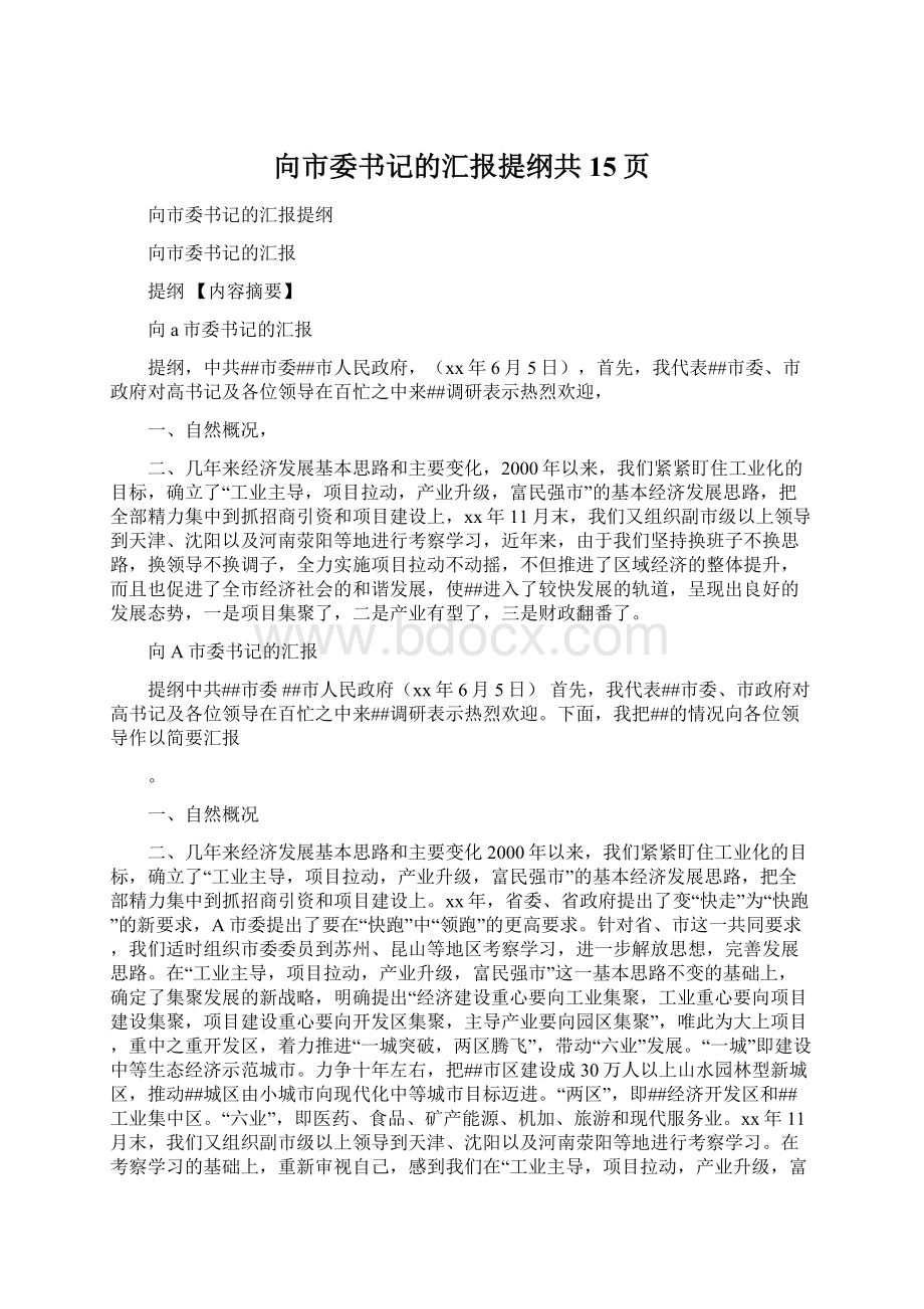 向市委书记的汇报提纲共15页.docx_第1页