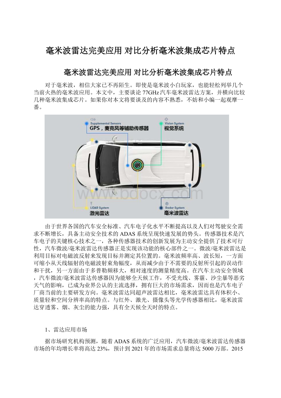 毫米波雷达完美应用 对比分析毫米波集成芯片特点Word格式文档下载.docx_第1页