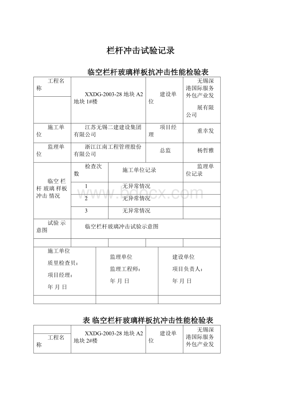 栏杆冲击试验记录Word格式.docx