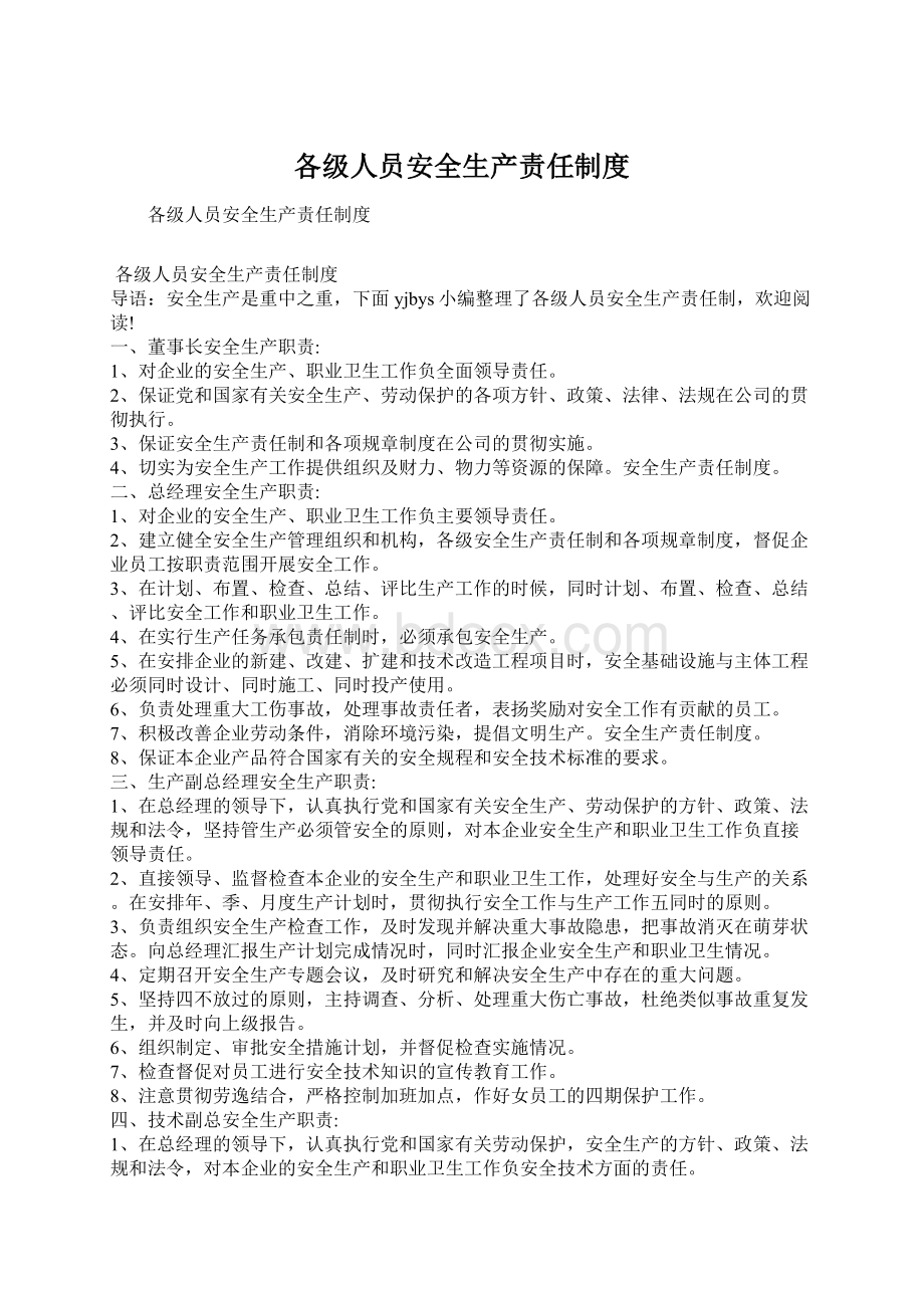 各级人员安全生产责任制度.docx_第1页