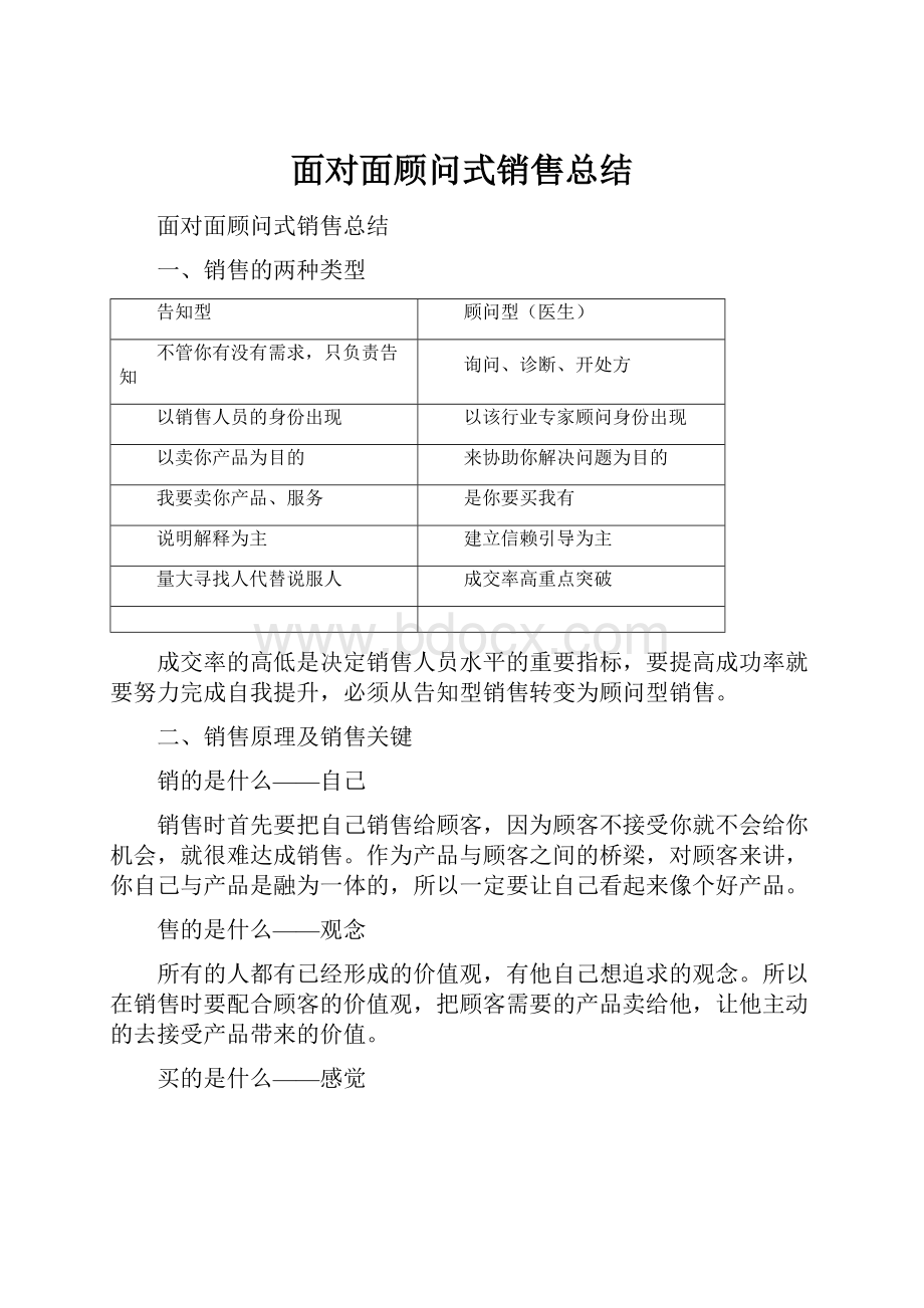 面对面顾问式销售总结文档格式.docx_第1页