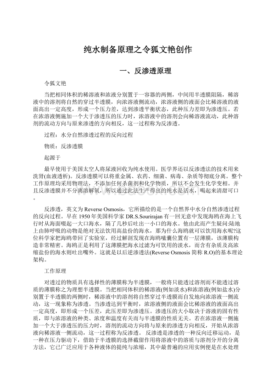 纯水制备原理之令狐文艳创作文档格式.docx