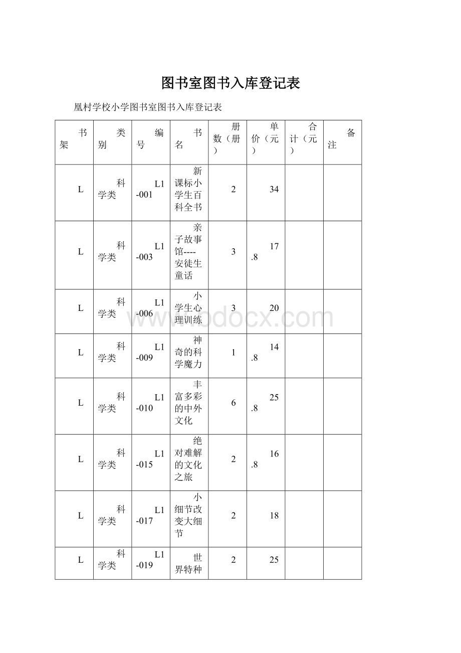 图书室图书入库登记表.docx