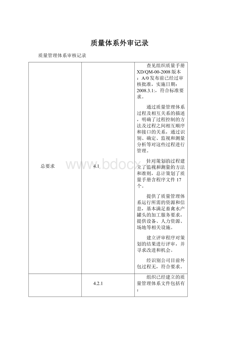 质量体系外审记录Word下载.docx_第1页