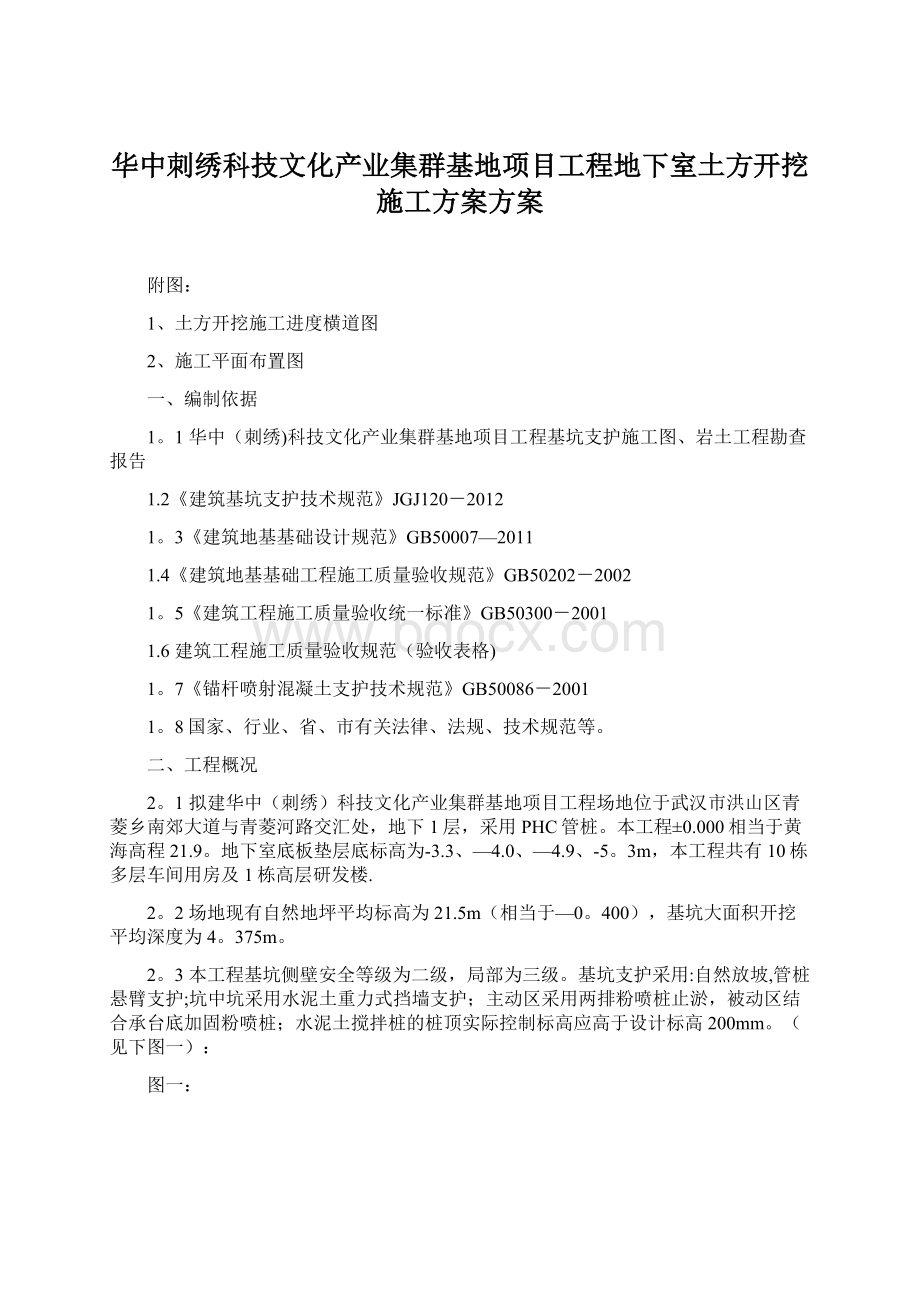 华中刺绣科技文化产业集群基地项目工程地下室土方开挖施工方案方案.docx_第1页