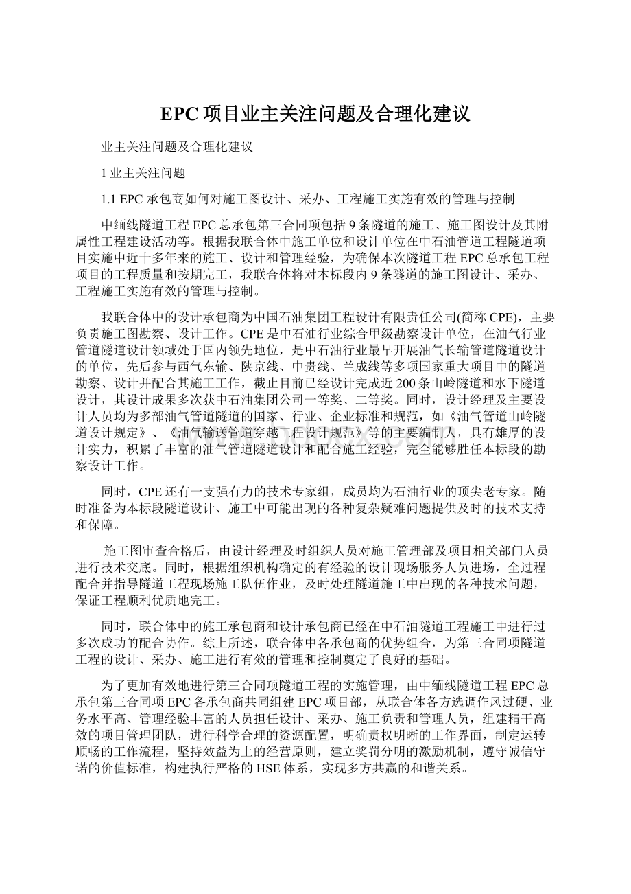 EPC项目业主关注问题及合理化建议Word文档下载推荐.docx