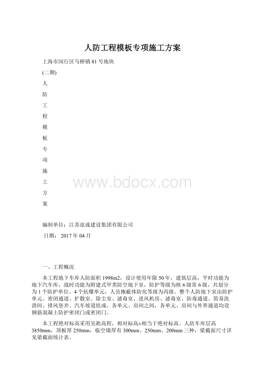 人防工程模板专项施工方案文档格式.docx