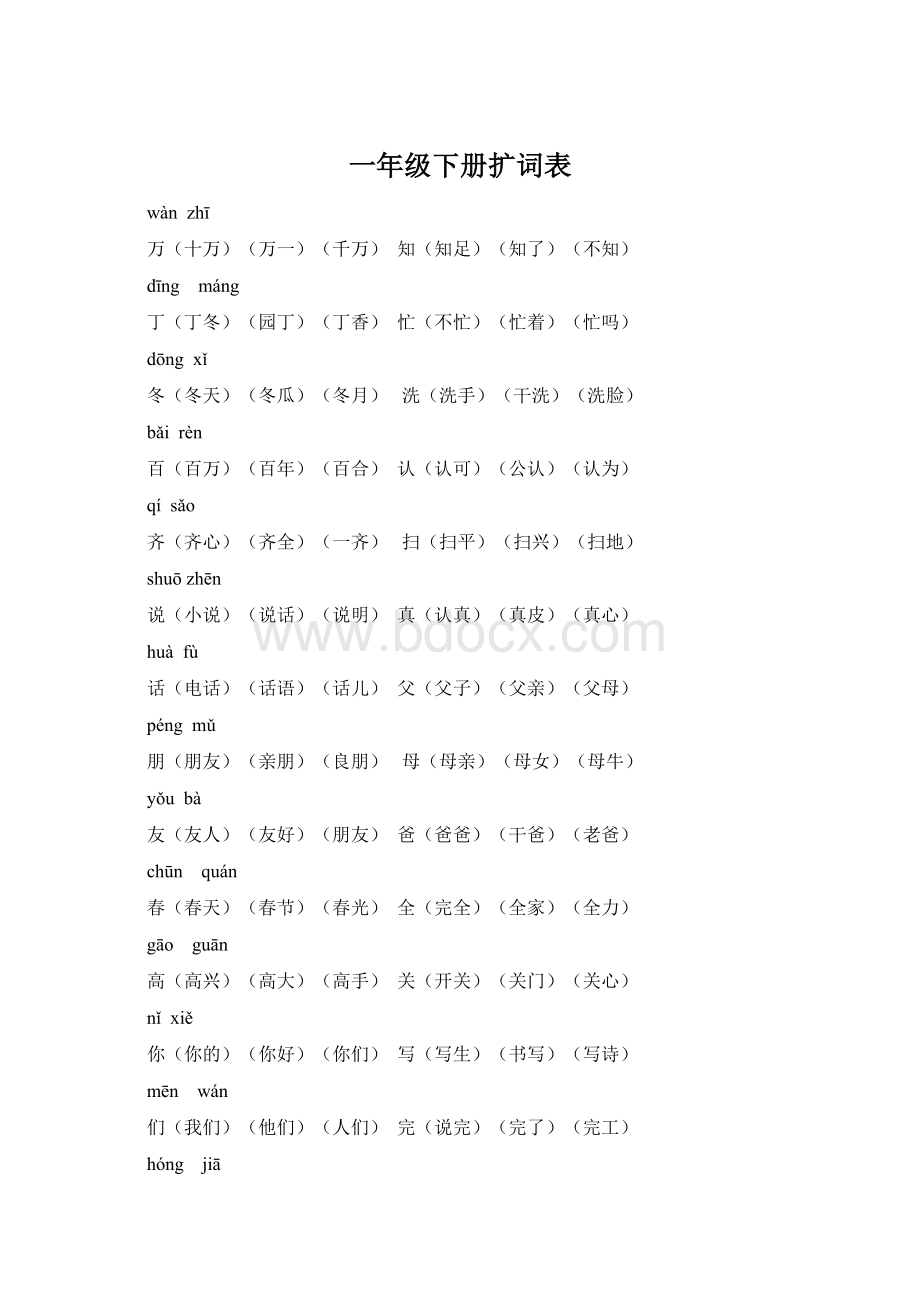 一年级下册扩词表Word文档格式.docx_第1页