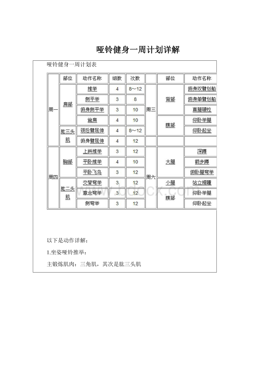 哑铃健身一周计划详解.docx_第1页