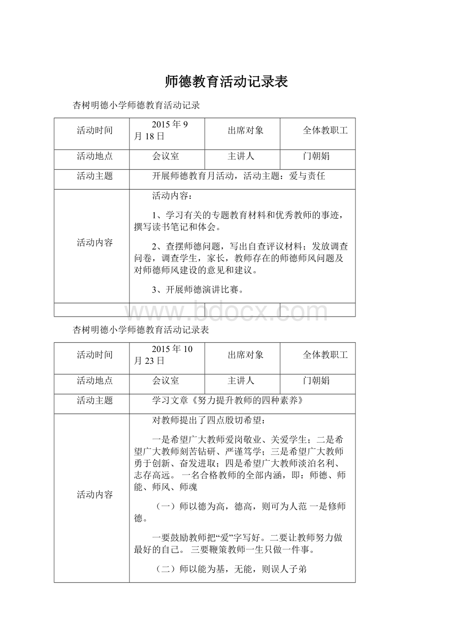 师德教育活动记录表.docx_第1页