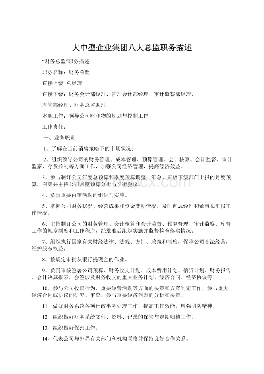 大中型企业集团八大总监职务描述.docx