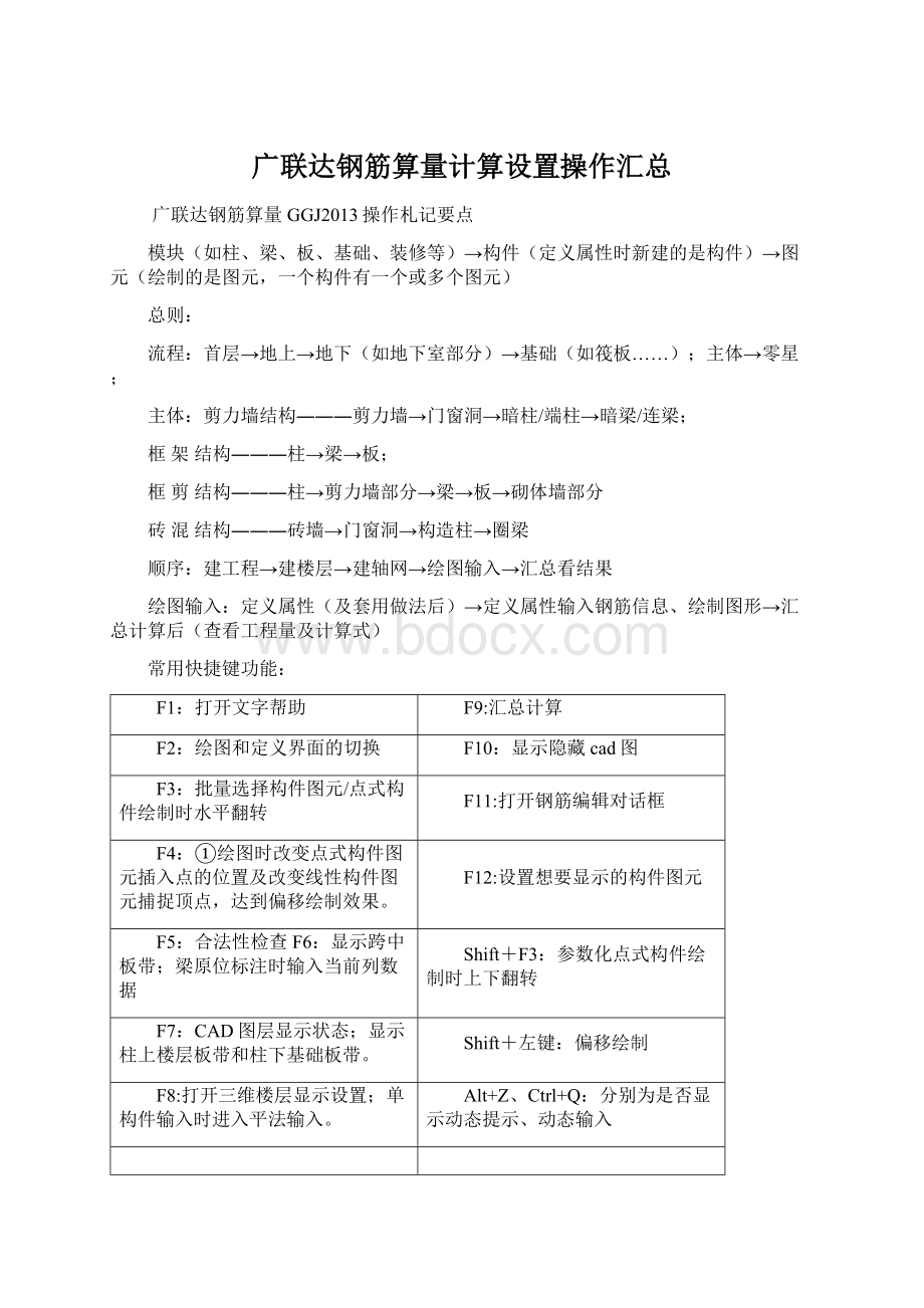 广联达钢筋算量计算设置操作汇总Word格式文档下载.docx