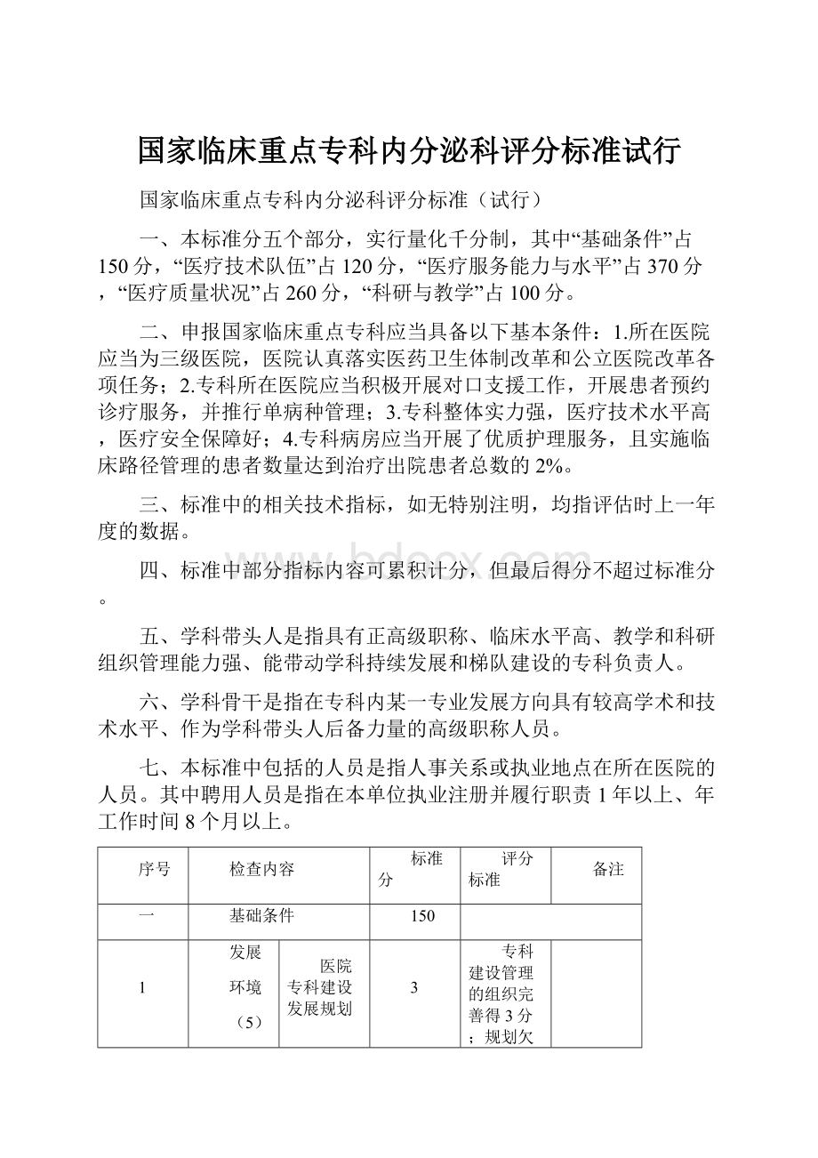 国家临床重点专科内分泌科评分标准试行.docx