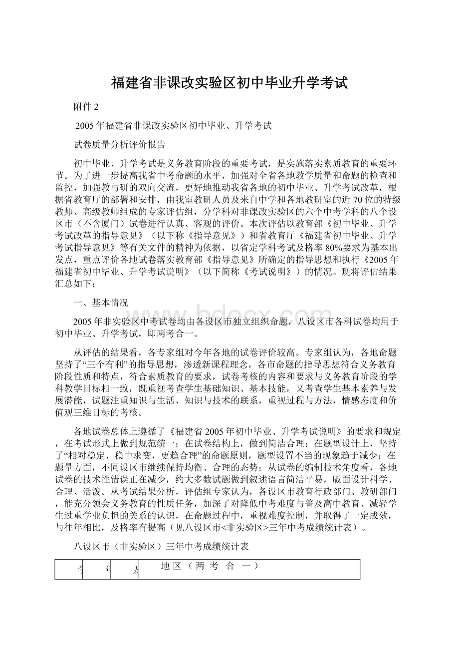 福建省非课改实验区初中毕业升学考试.docx