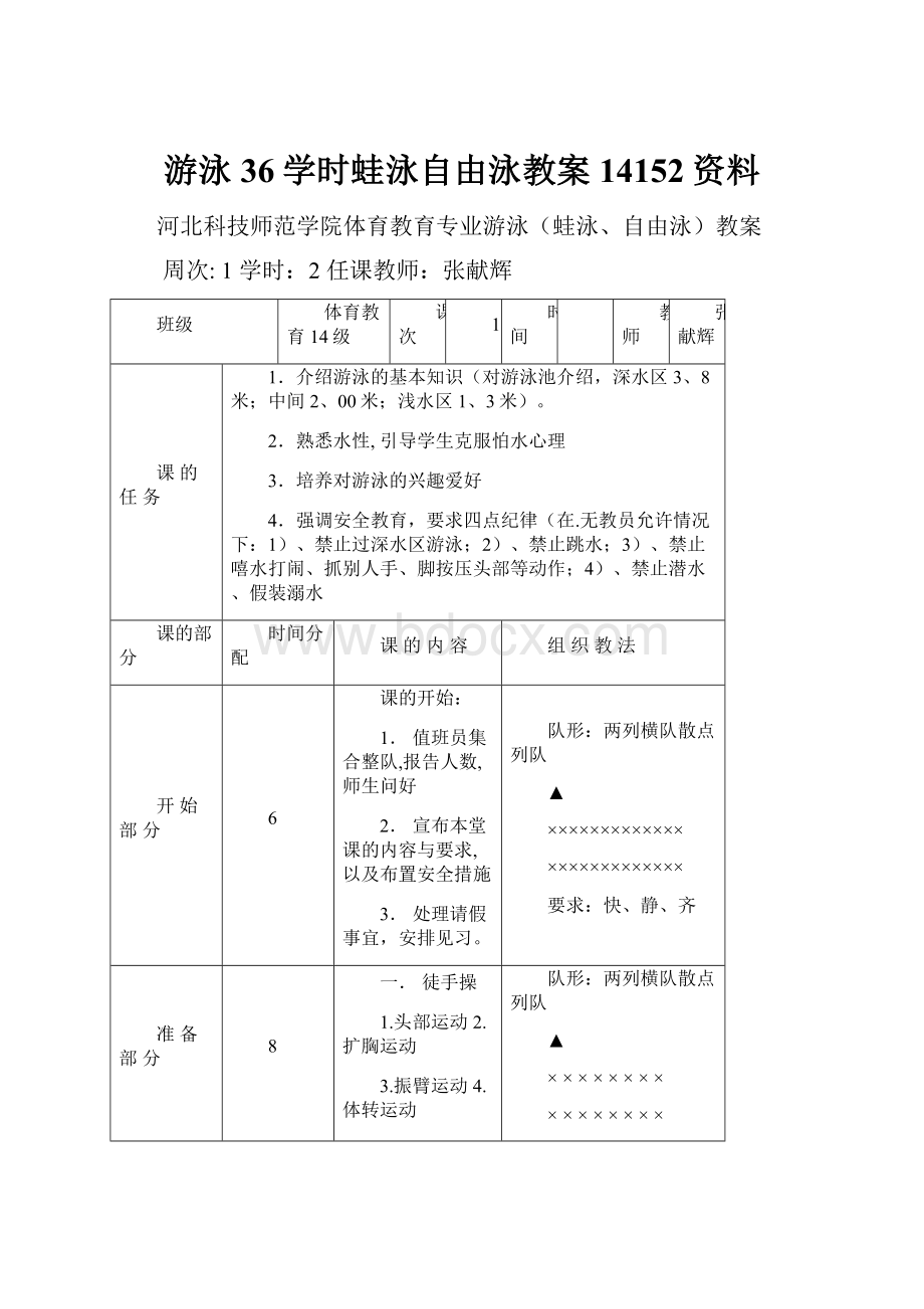 游泳36学时蛙泳自由泳教案14152资料Word格式.docx